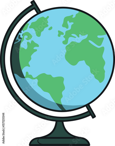 Blue and green earth globe on dark stand world