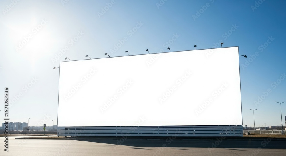 Obraz premium Large blank billboard stands ready for advertising, under a bright sunny sky.
