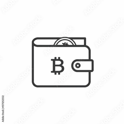 Simple Line Drawing Wallet with Bitcoin Coin Cryptocurrency Illustration