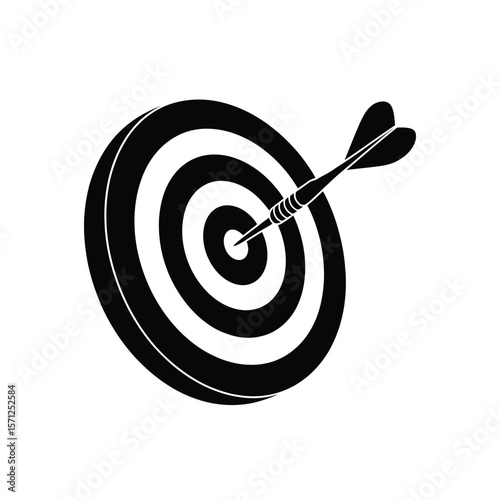 Black and white silhouette of a dart hitting the bullseye on a target