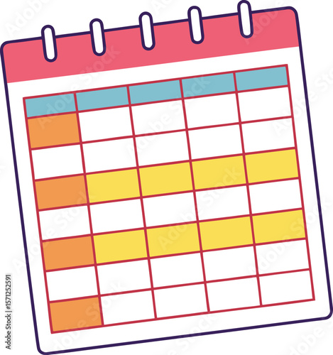 Colorful calendar grid with pink top and blue orange yellow cells planner schedule
