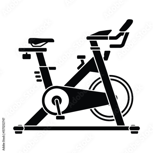 Black silhouette of a stationary exercise bicycle on a white background