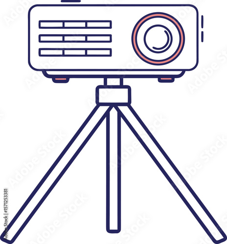 Modern projector on tripod with blue and pink accents technology presentation