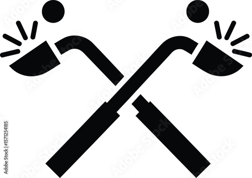 Two crossed welding torches with sparks represent the industrial process of metalworking
