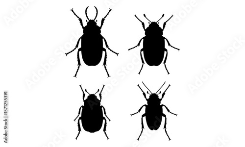 A vector collection of isolated black insect silhouettes including spiders, ants, and beetles