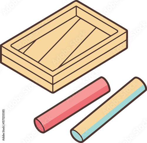 Wooden crate with pink and blue chalk sticks vector