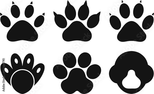 Animal Paw Print Silhouettes – Set of 6 Vector Icons