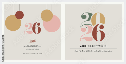 2026 logo and premium wish card with leaf style. Happy new Year.