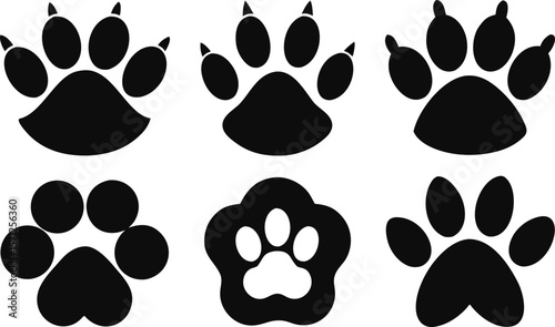 Animal Paw Print Silhouettes – Set of 6 Vector Icons