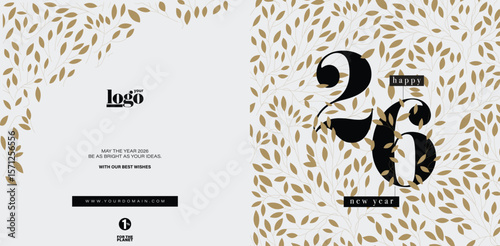 2026 logo and premium wish card with leaf style. Happy new Year.
