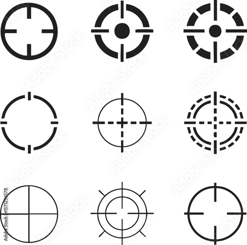 Collection of crosshair designs for games and precise targeting black and white target symbols icon set