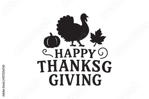 Happy Thanksgiving silhouette vector art illustration on white background