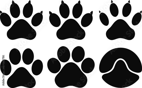 Animal Paw Print Silhouettes – Set of 6 Vector Icons