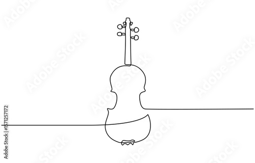  continuous one line drawing. Classic violin music instrument single line art illustration, for orchestra and concert banner in simple linear style. Editable stroke.