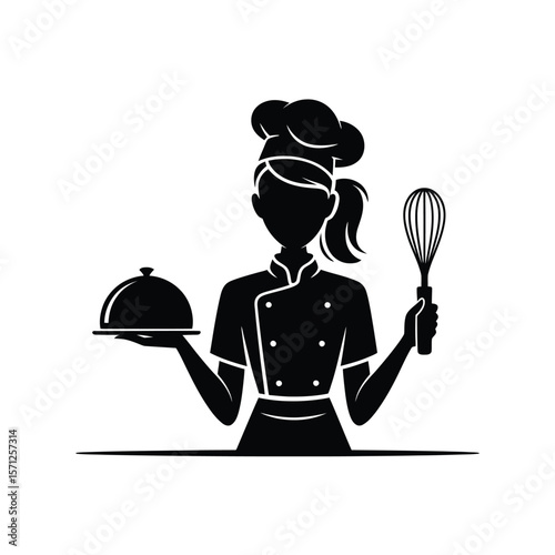 Female Chef vector Silhouette isolated on a white background