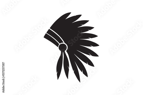 Native American Headdress silhouette vector art illustration on white background