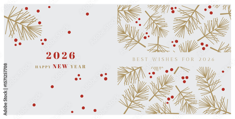 Fototapeta premium 2026 logo and premium wish card with leaf style. Happy new Year.
