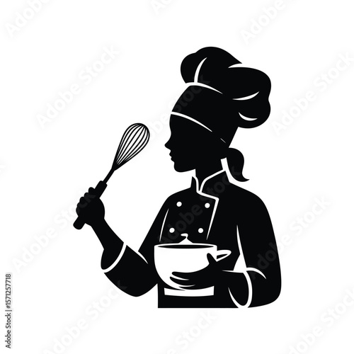 Female Chef vector Silhouette isolated on a white background
