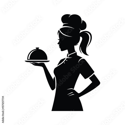 Female Chef vector Silhouette isolated on a white background