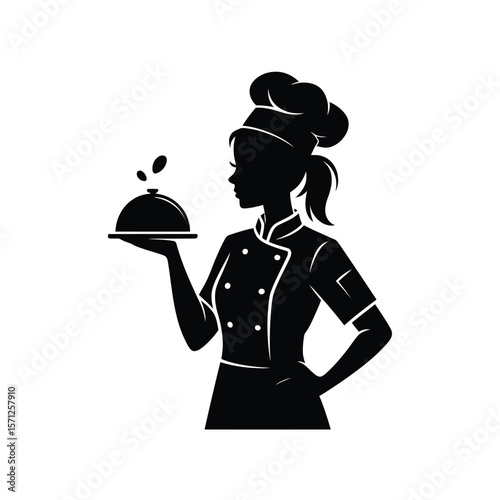 Female Chef vector Silhouette isolated on a white background
