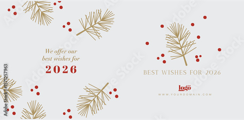 2026 logo and premium wish card with leaf style. Happy new Year.