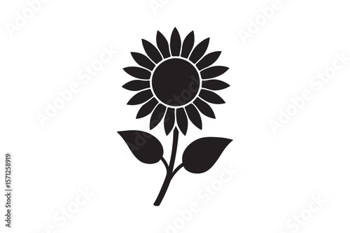 Sunflower silhouette vector art illustration on white background