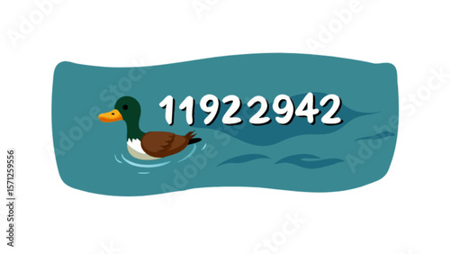 Cartoon duck swimming in water vector illustration for kids and educational resources, aquatic bird drawing