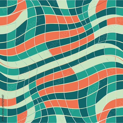 Abstract colorful warped grids illustration in a geometric pattern featuring various shades perfect for creative and modern designs