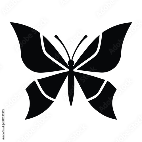 A beautiful black and white butterfly and flower vector illustration set with decorative ribbon and leaf elements, perfect for spring nature art