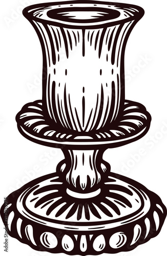 Hand drawn vintage candle holder isolated classic ornate candlestick sketch with detailed engraving lines
