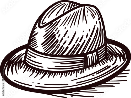 Vintage hand drawn fedora hat isolated on white background classic retro sketch illustration