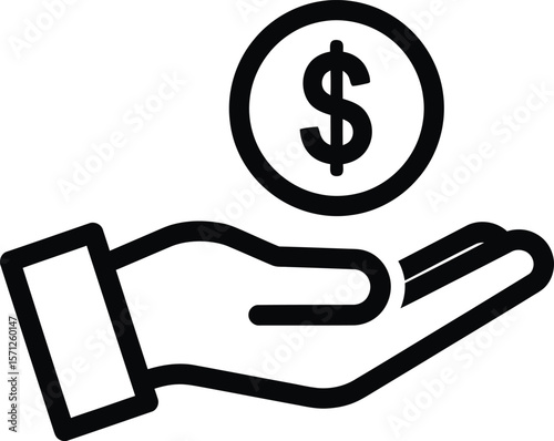 A hand is presenting a dollar coin, symbolizing investment and financial growth