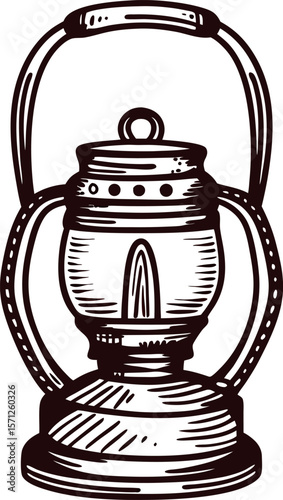 Vintage hand drawn lantern illustration isolated on white background in detailed engraved retro