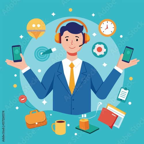 Customer service representative managing multiple tasks and providing excellent support