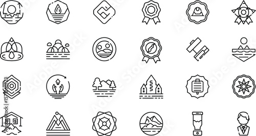 A collection of twenty four line art icons in a grid layout on white background