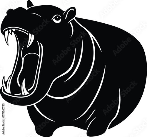 hippo yawning on white background.eps