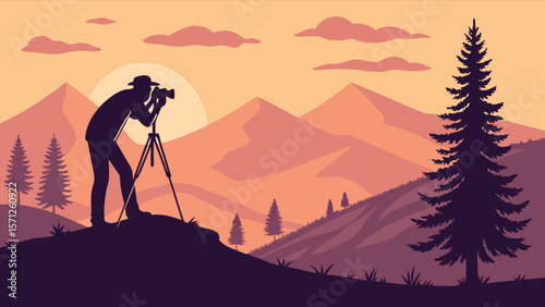 Landscape photography at sunset silhouette photographer mountains nature scenic tripod shot 100