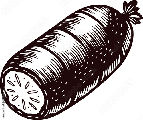 hand drawn vintage sausage engraved illustration isolated on white background, rustic food sketch