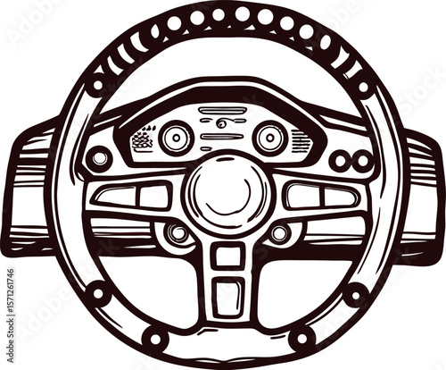 Hand drawn racing steering wheel isolated on white background detailed  sketch illustration