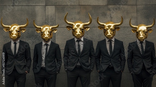 Several Men in Black Suits and Jackets with Golden buffalo