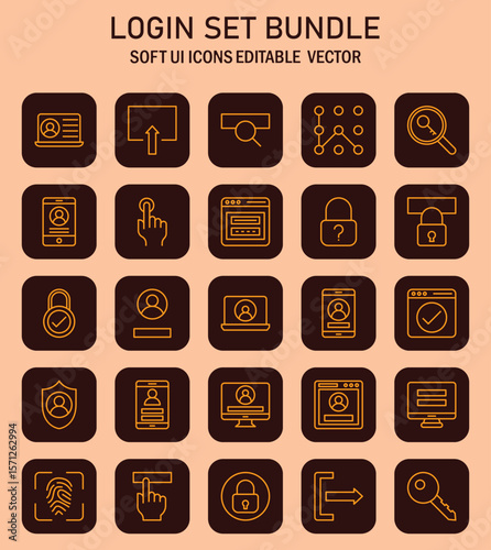 Login User Interface Bundle Featuring Soft Iconography for Authentication and Access Controls for Web and Application