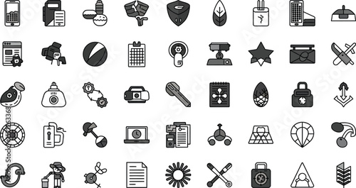 A collection of various monochrome icons arranged in a grid pattern view