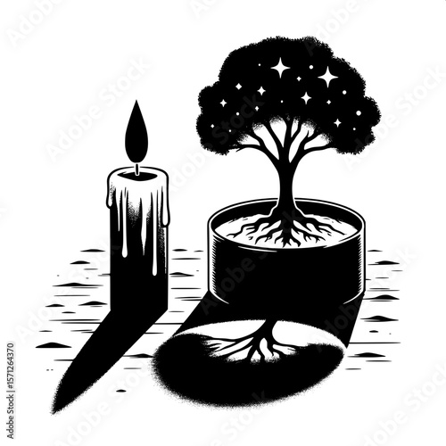 Candle Casting Shadow of a Tree SVG