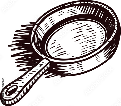 Hand drawn frying pan illustration with handle vintage engraving kitchen utensil isolated on white background