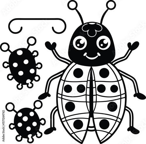 A cute red cartoon ladybug vector illustration, a small insect of nature, perfect for spring and summer art designs, summer art, simple, vivid, colorful illustration