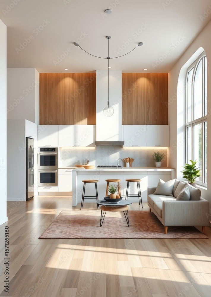 Fototapeta premium Kitchen and empty living room Empty room interior design architecture blank design room