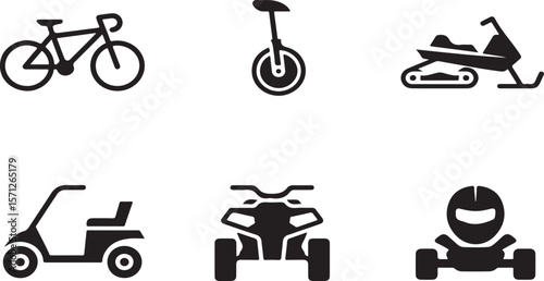 "A Set of Six Minimalist Black Vehicle Icons".