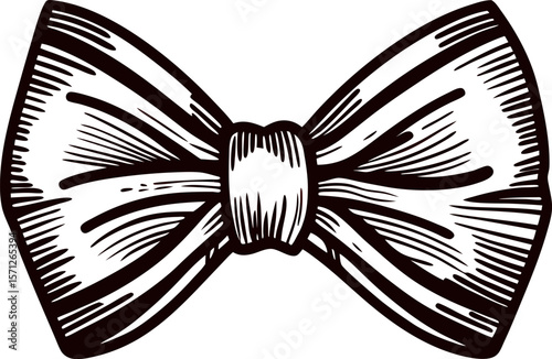 Vintage engraved sketch of a classic bow tie isolated on white background, elegant formal accessory illustration