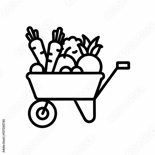 Wheelbarrow with fresh vegetables, for farm market design