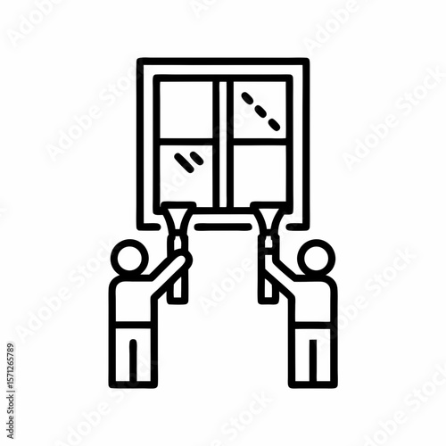 Two people cleaning a window, a simple line art illustration for home maintenance guides